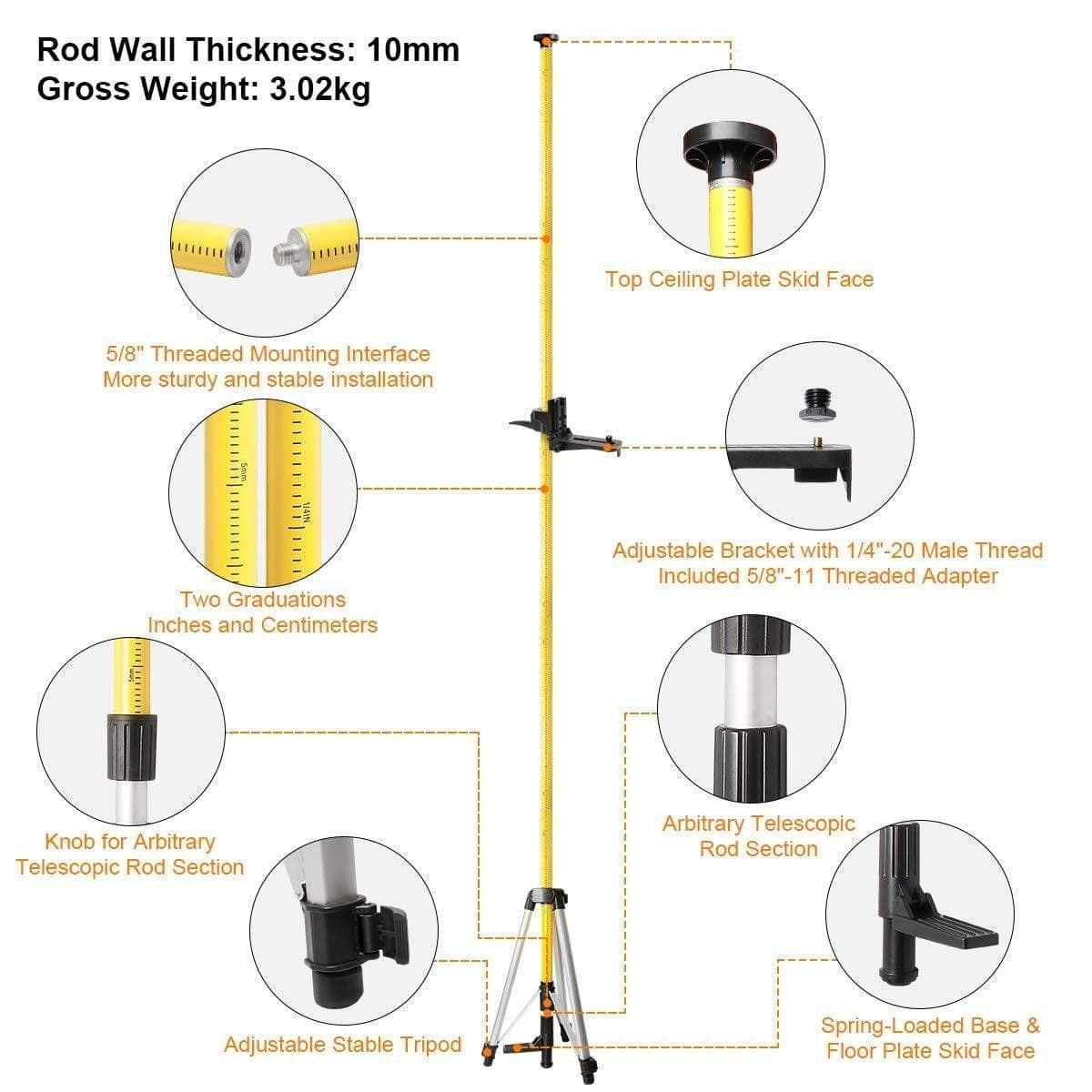 Huepar LP36 - 3.7m/12ft Laser Telescoping Pole - HUEPAR US